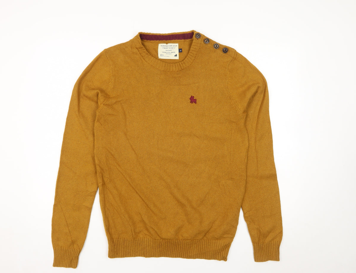 Jack & Jones Men's Yellow S Button Shoulder Pullover Wool Blend Jumper