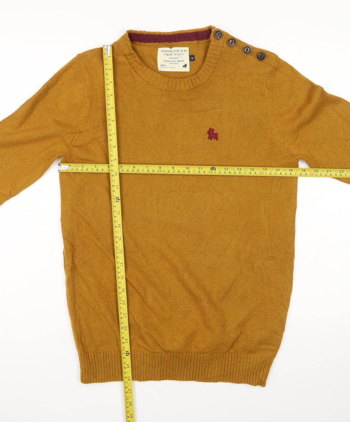 Jack & Jones Men's Yellow S Button Shoulder Pullover Wool Blend Jumper