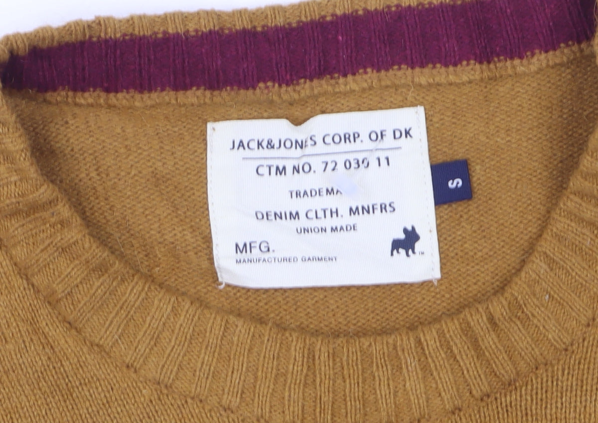 Jack & Jones Men's Yellow S Button Shoulder Pullover Wool Blend Jumper