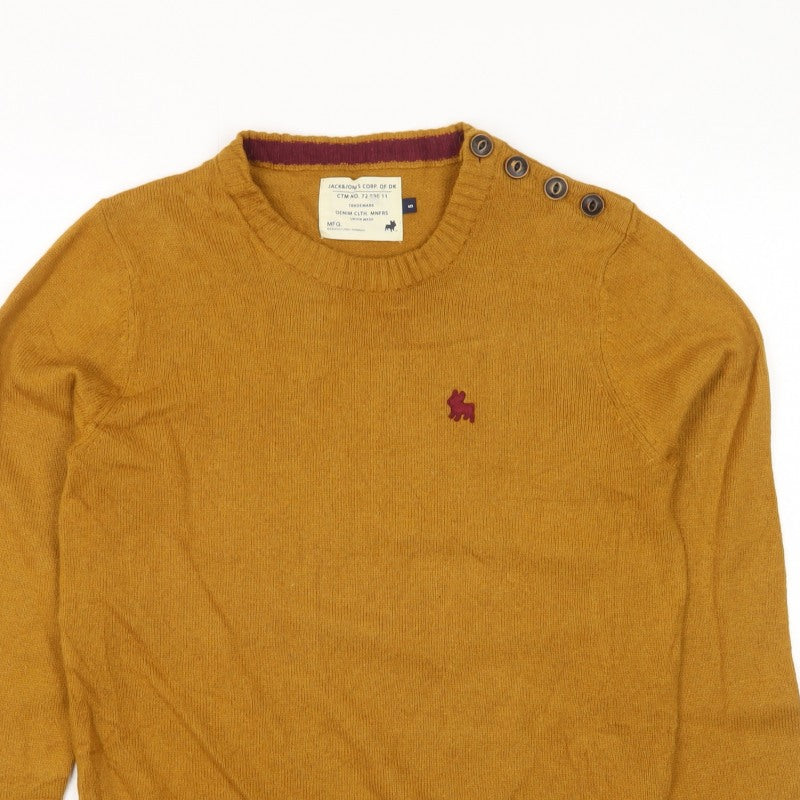 Jack & Jones Men's Yellow S Button Shoulder Pullover Wool Blend Jumper
