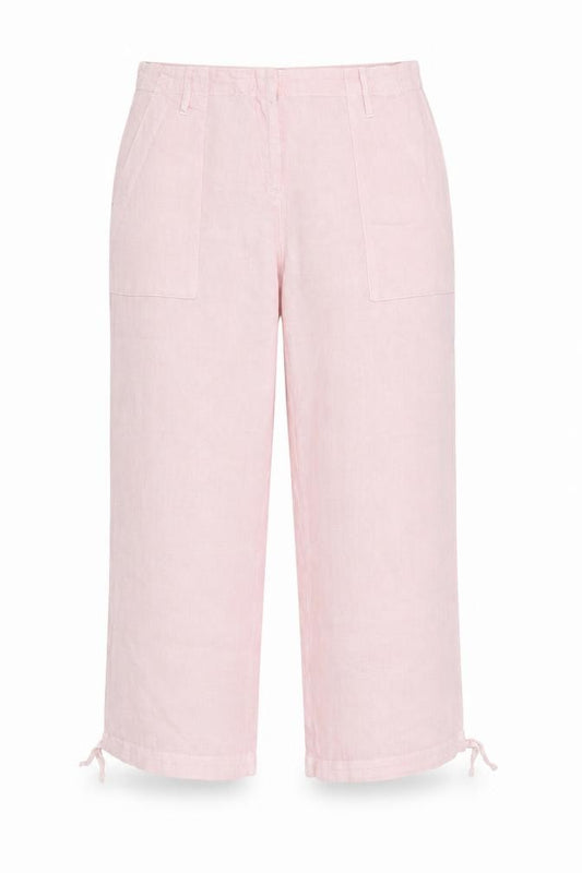 Hobbs Women Pink UK 12 Linen Wide-Leg Drawstring Hem Trousers
