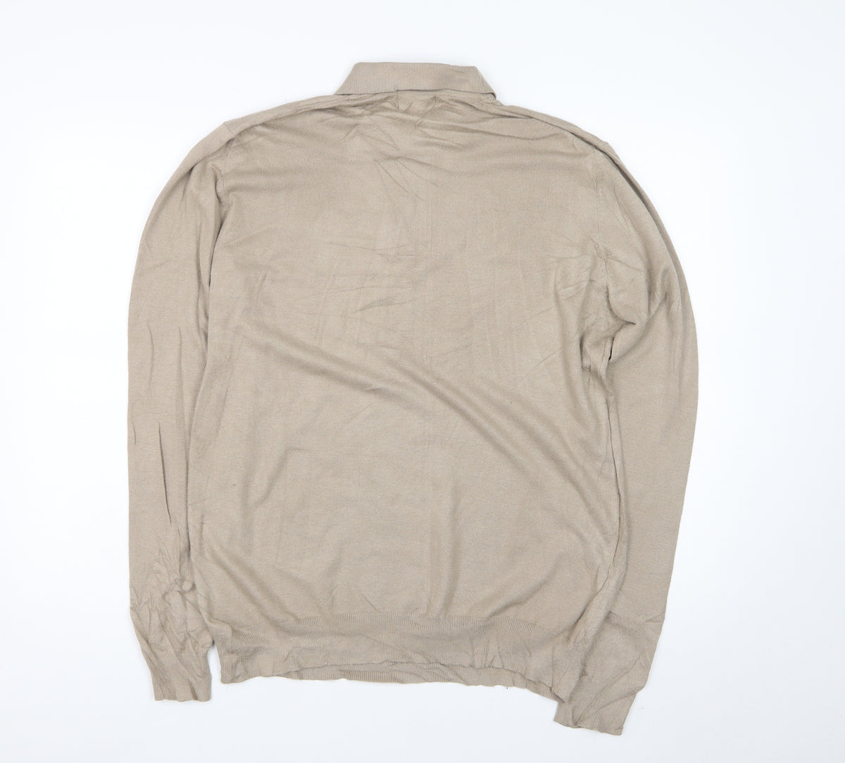 boohooMAN Men’s Beige L Collared 1/4 Zip Fine Knit Pullover Jumper