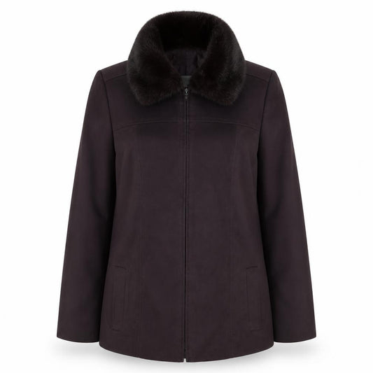 Marks & Spencer Women Black Fur Trim Zip Jacket Coat Size 14