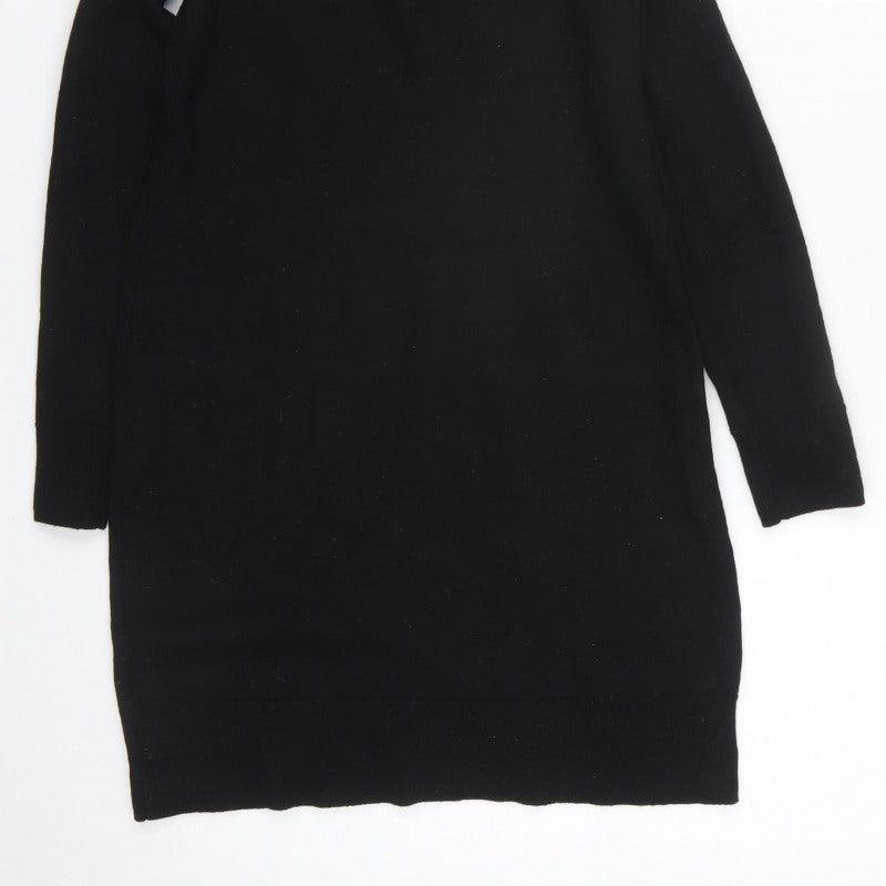 Massimo Dutti Women Black Size 12 Roll Neck Knit Tunic Jumper