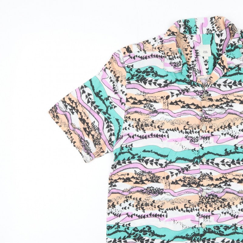 River Island Men’s Multicoloured S Abstract Viscose Short Sleeve Shirt