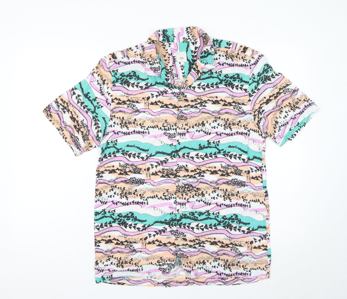 River Island Men’s Multicoloured S Abstract Viscose Short Sleeve Shirt