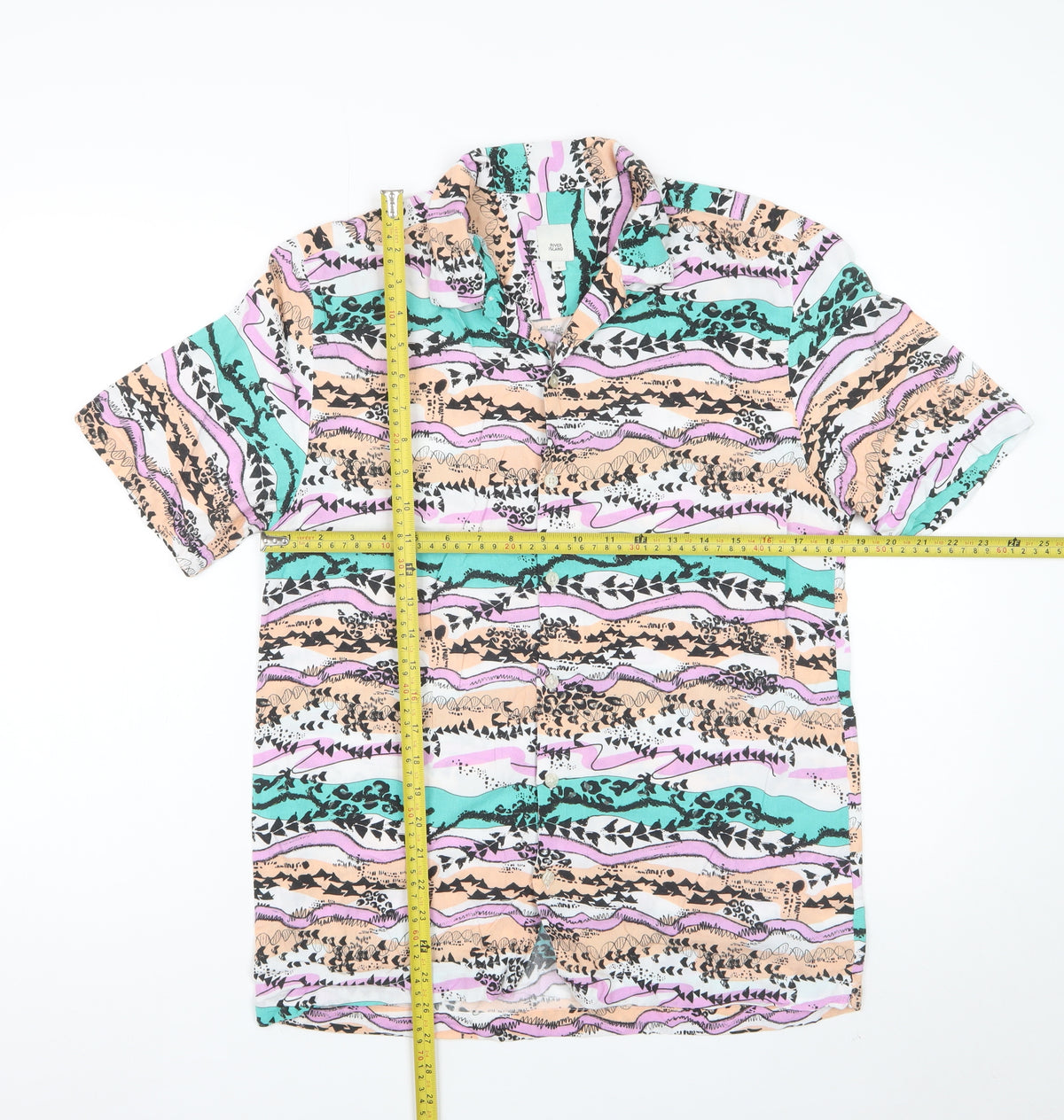 River Island Men’s Multicoloured S Abstract Viscose Short Sleeve Shirt