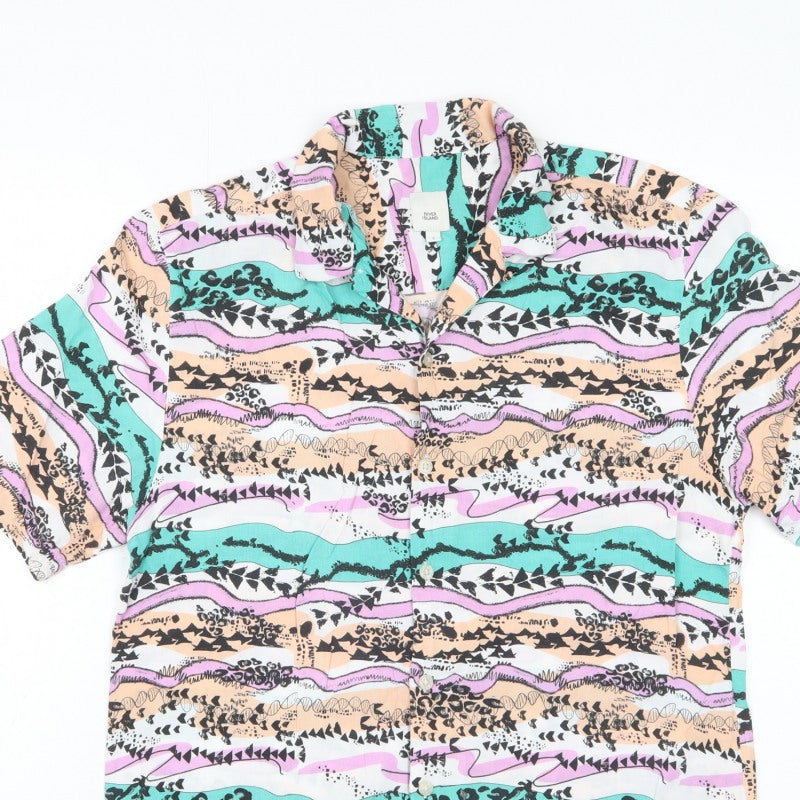 River Island Men’s Multicoloured S Abstract Viscose Short Sleeve Shirt