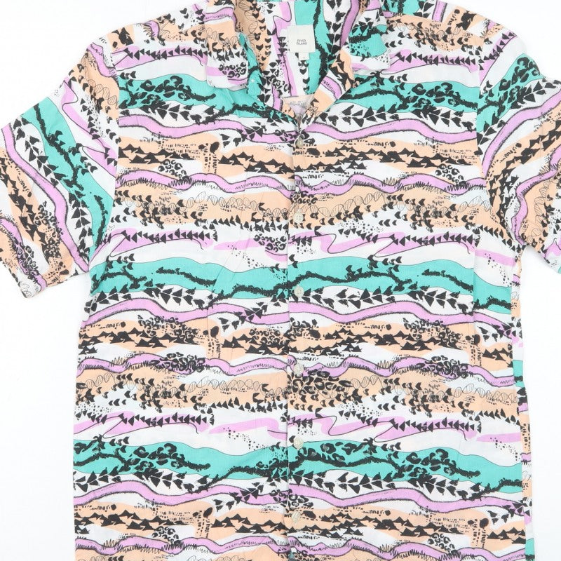 River Island Men’s Multicoloured S Abstract Viscose Short Sleeve Shirt