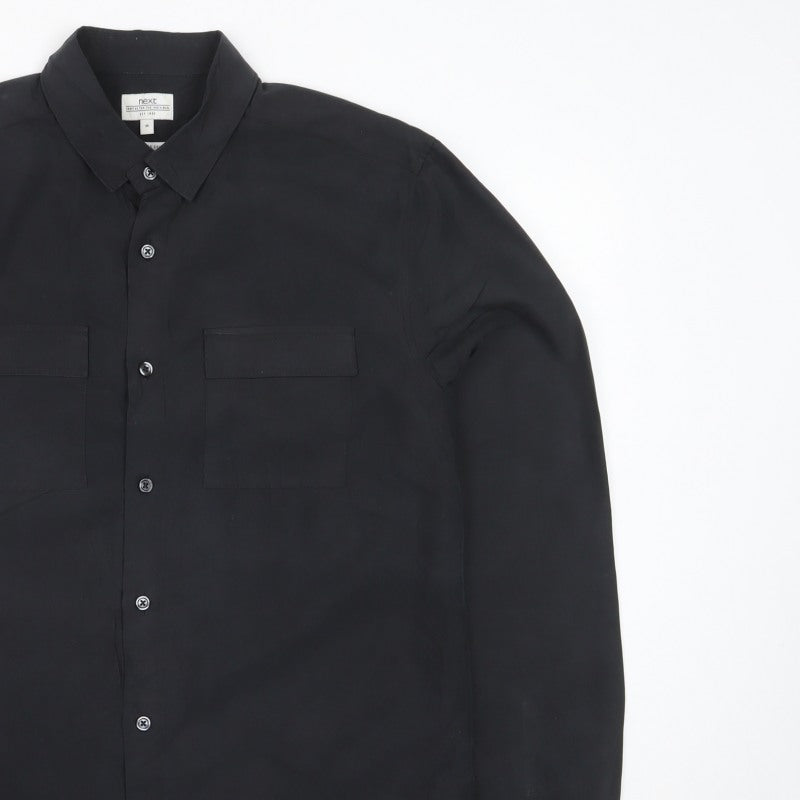 Next Men's Black M Modal Blend Button-Down Long Sleeve Pocket Shirt