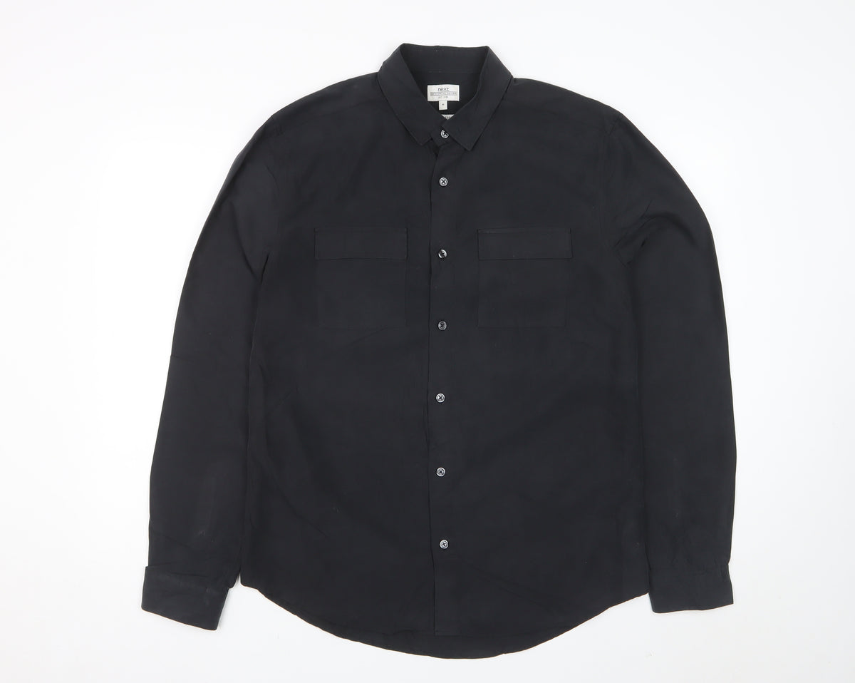 Next Men's Black M Modal Blend Button-Down Long Sleeve Pocket Shirt