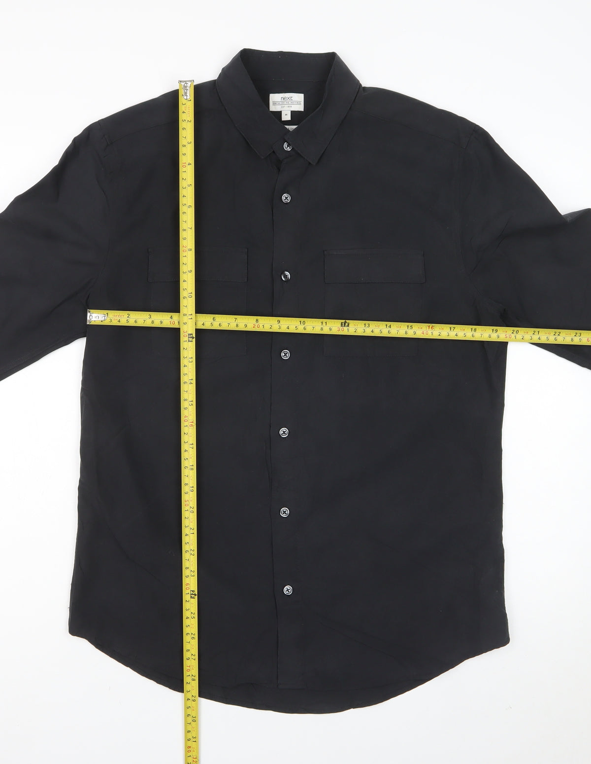 Next Men's Black M Modal Blend Button-Down Long Sleeve Pocket Shirt
