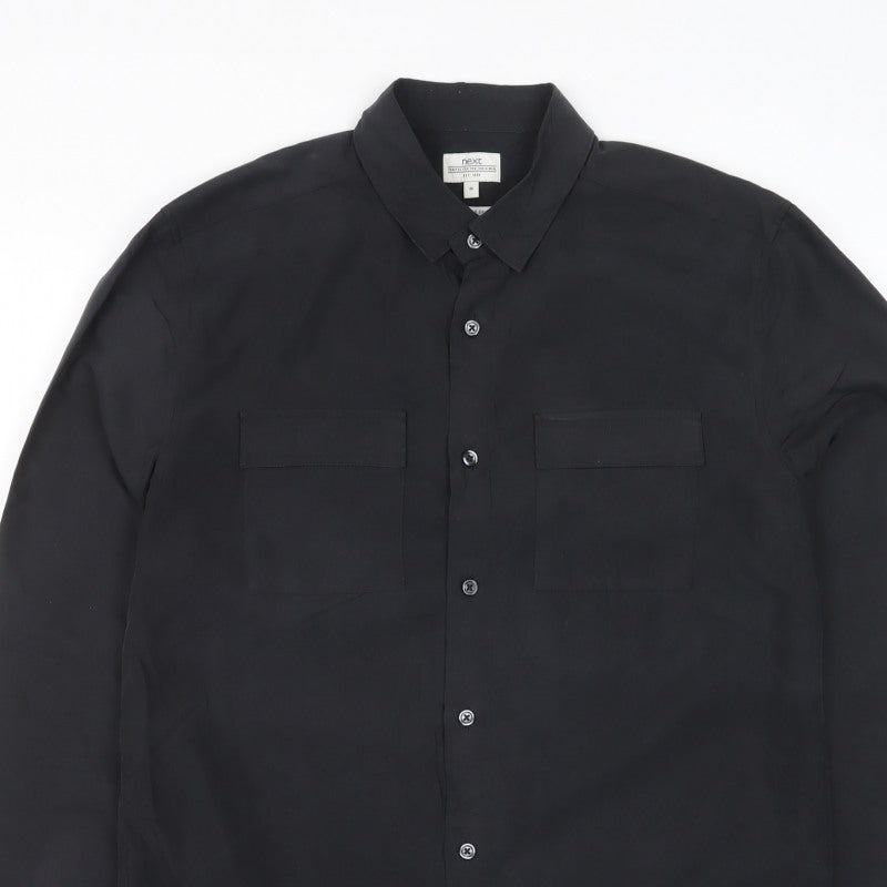 Next Men's Black M Modal Blend Button-Down Long Sleeve Pocket Shirt