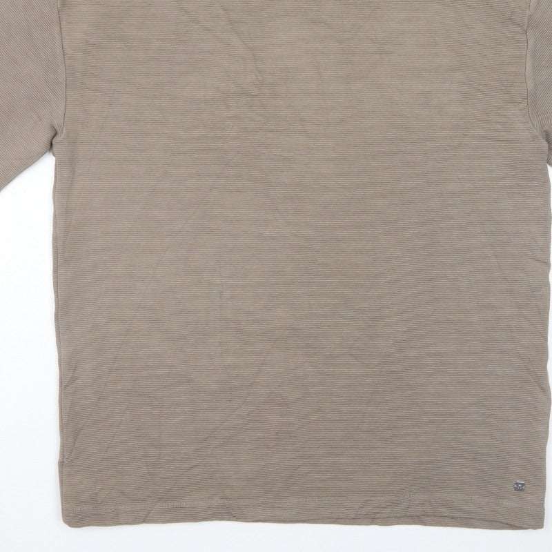 Next Men Beige L Relaxed Fit Ribbed Stripe Crew Neck T-Shirt