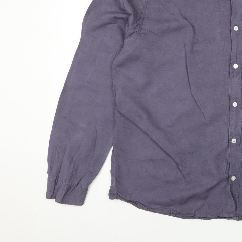 BAM Men's Blue XL Linen Bamboo Long Sleeve Button-Up Shirt