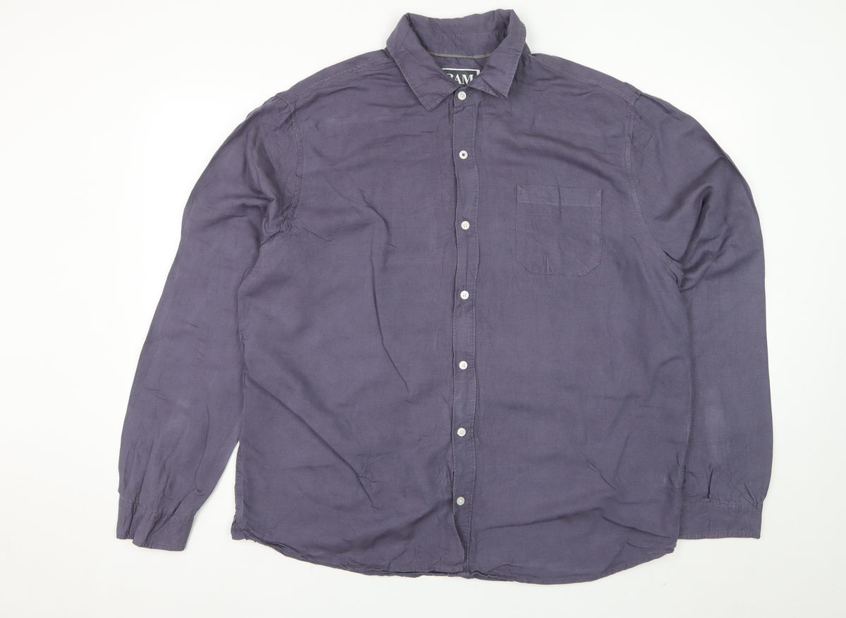 BAM Men's Blue XL Linen Bamboo Long Sleeve Button-Up Shirt