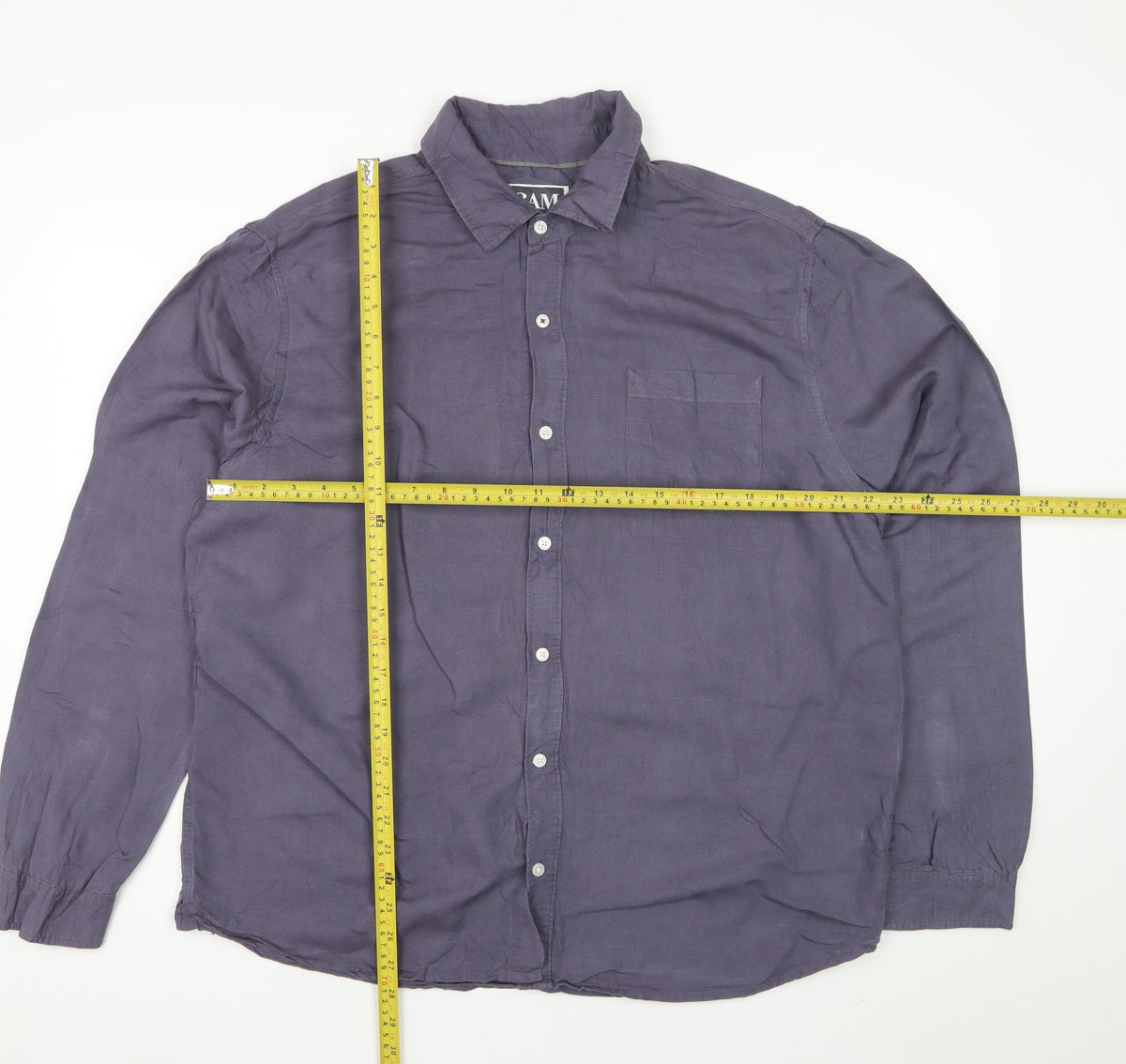 BAM Men's Blue XL Linen Bamboo Long Sleeve Button-Up Shirt