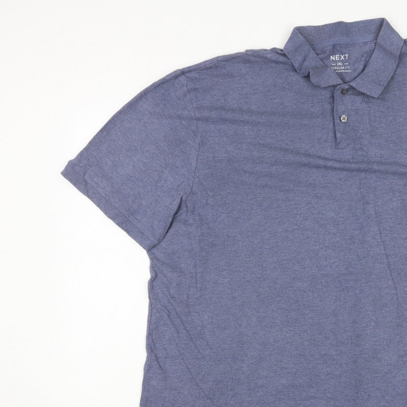 Next Men's Blue 2XL Regular Fit Cotton Blend Logo Polo Shirt
