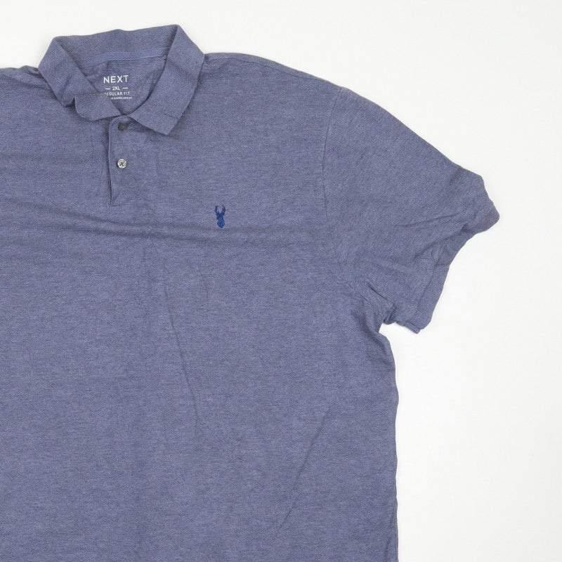 Next Men's Blue 2XL Regular Fit Cotton Blend Logo Polo Shirt