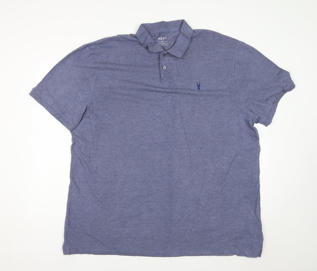 Next Men's Blue 2XL Regular Fit Cotton Blend Logo Polo Shirt