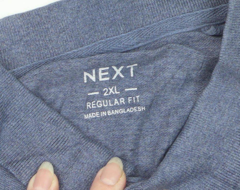 Next Men's Blue 2XL Regular Fit Cotton Blend Logo Polo Shirt