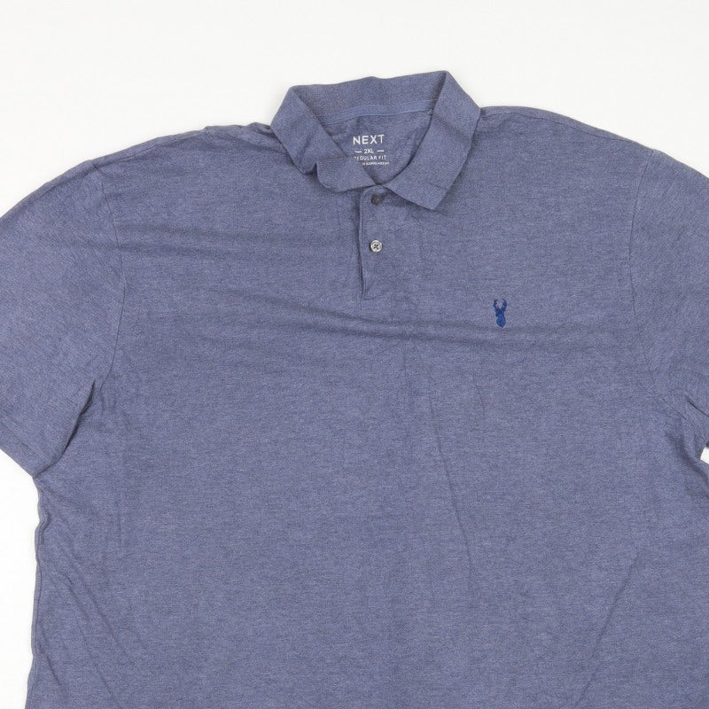 Next Men's Blue 2XL Regular Fit Cotton Blend Logo Polo Shirt