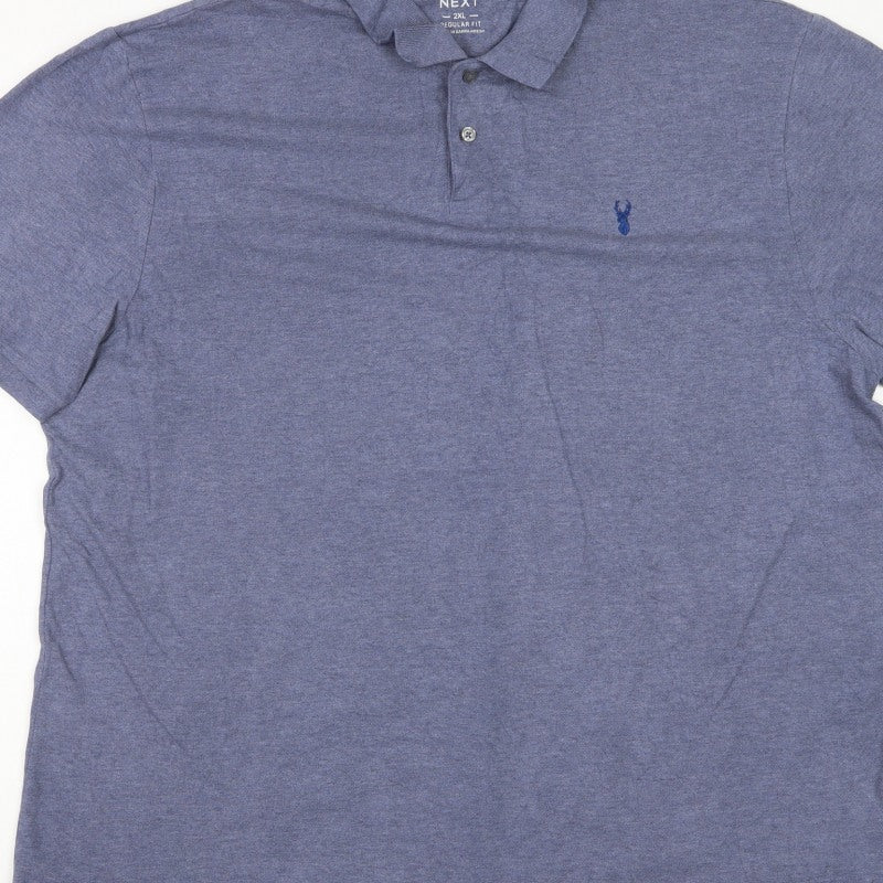 Next Men's Blue 2XL Regular Fit Cotton Blend Logo Polo Shirt