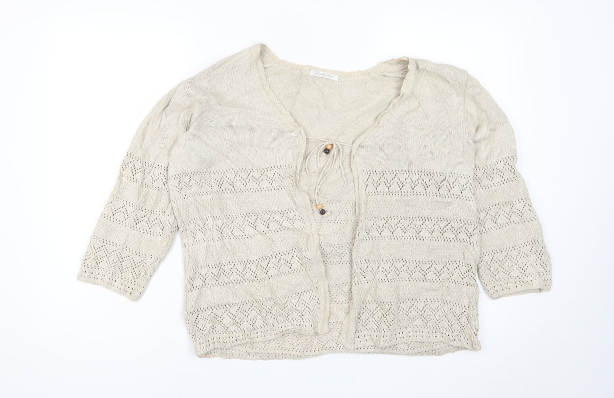 Berkertex Women Beige Open Knit Tie Cardigan Size 14-16 Boho