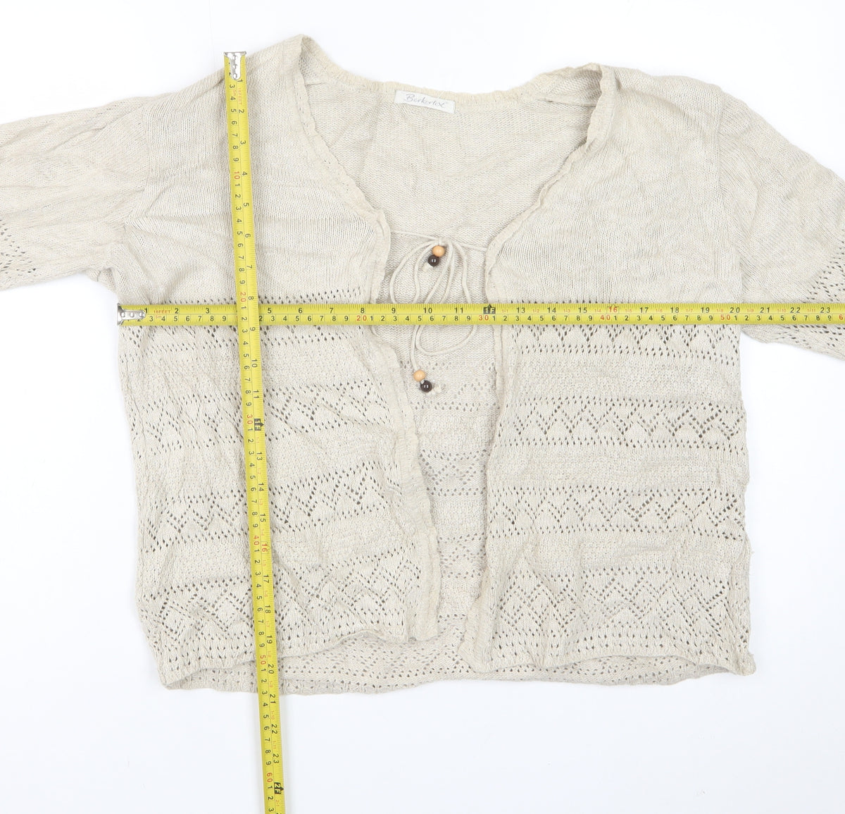Berkertex Women Beige Open Knit Tie Cardigan Size 14-16 Boho