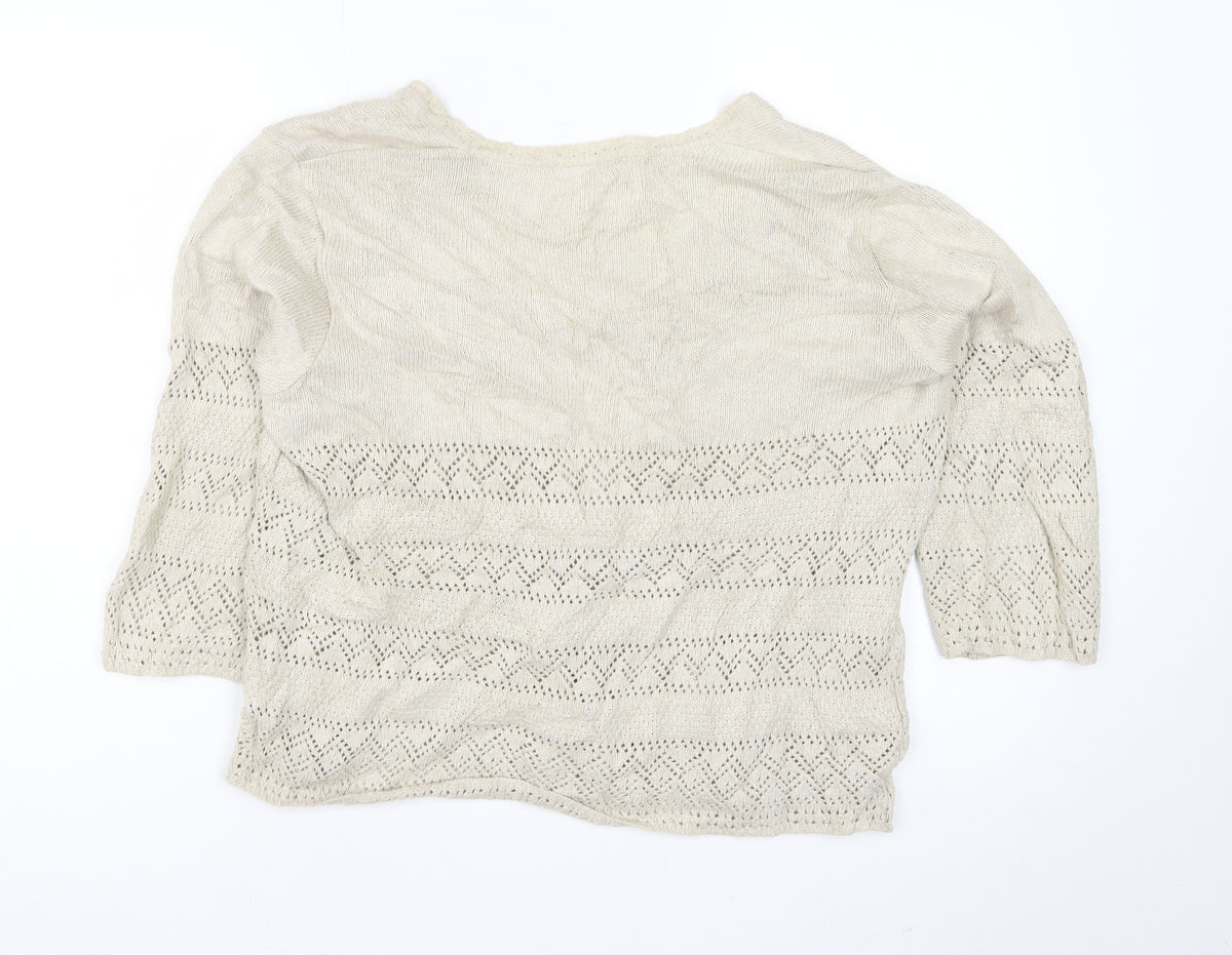 Berkertex Women Beige Open Knit Tie Cardigan Size 14-16 Boho