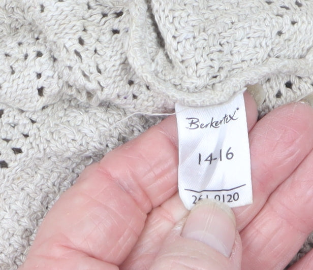 Berkertex Women Beige Open Knit Tie Cardigan Size 14-16 Boho