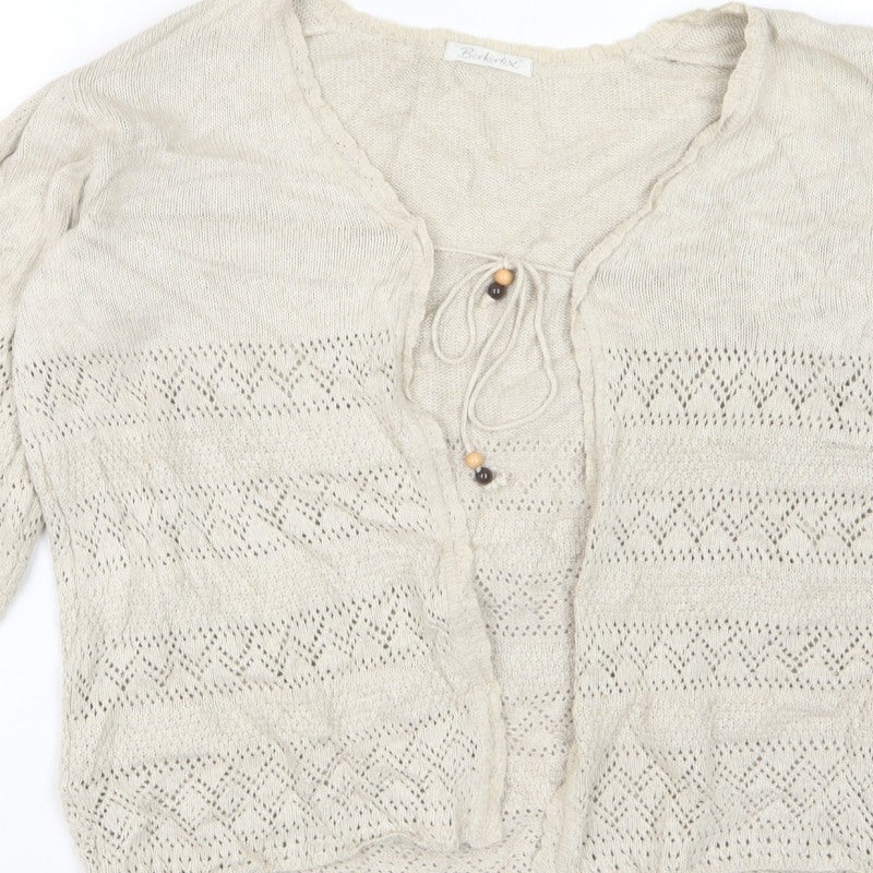 Berkertex Women Beige Open Knit Tie Cardigan Size 14-16 Boho