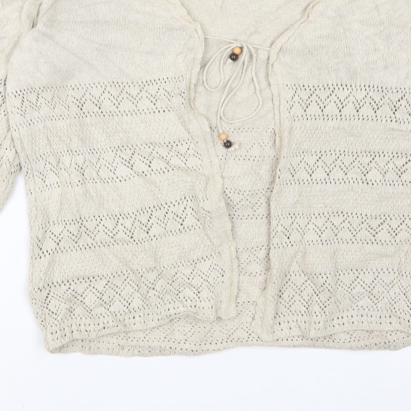 Berkertex Women Beige Open Knit Tie Cardigan Size 14-16 Boho