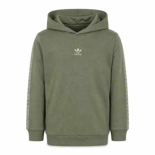 adidas Boys Green 7-8 Years Pullover Hoodie Trefoil Logo Tape