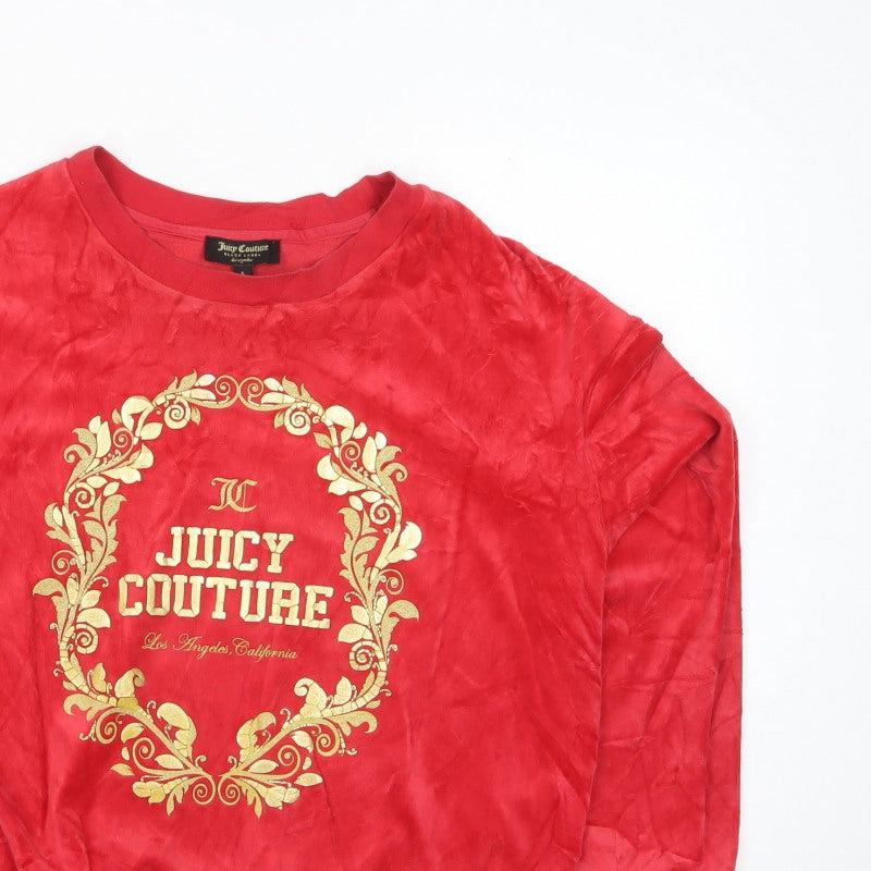 Juicy Couture Women Red S Velour Logo Crew Neck Pullover Sweatshirt