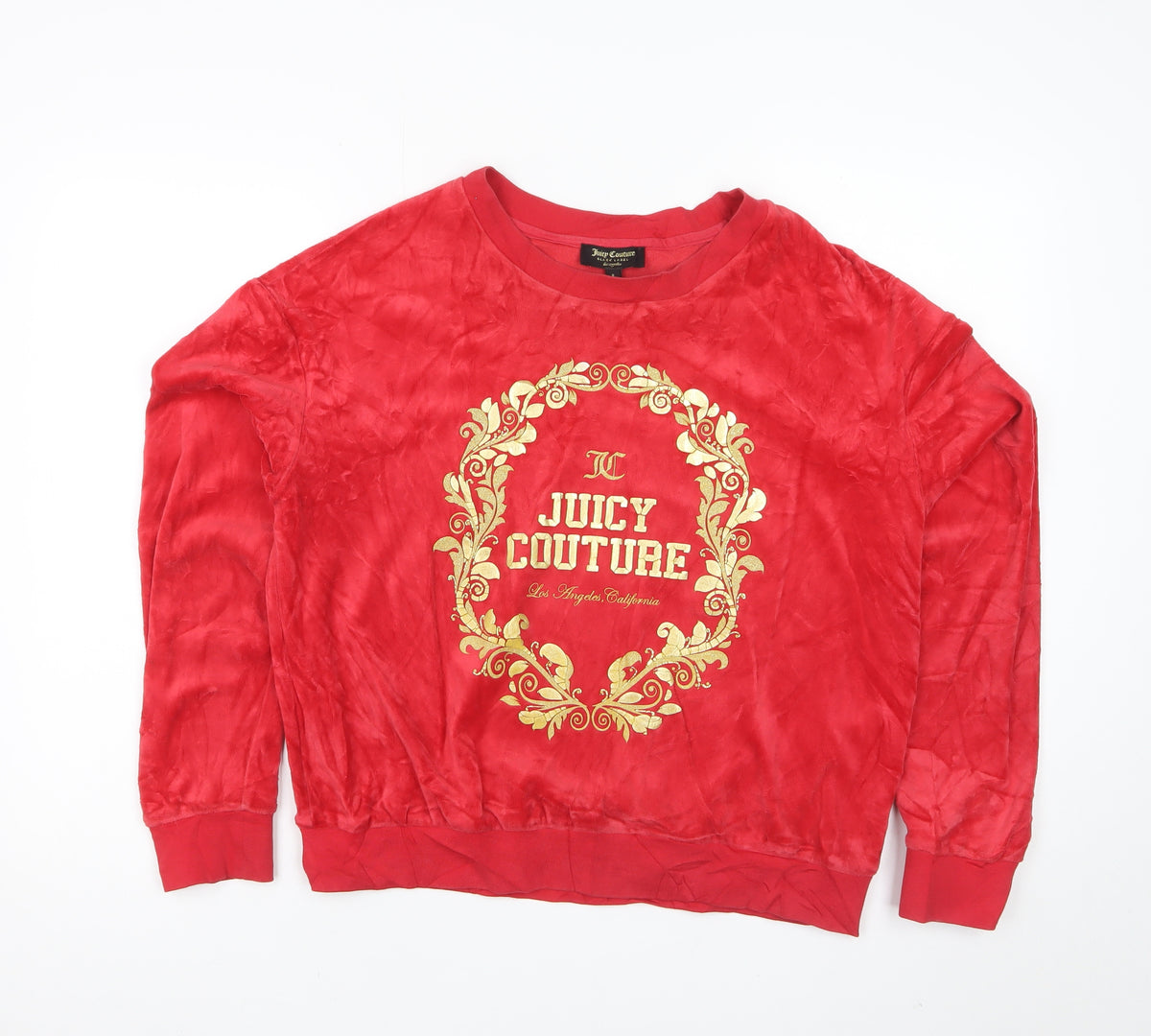 Juicy Couture Women Red S Velour Logo Crew Neck Pullover Sweatshirt