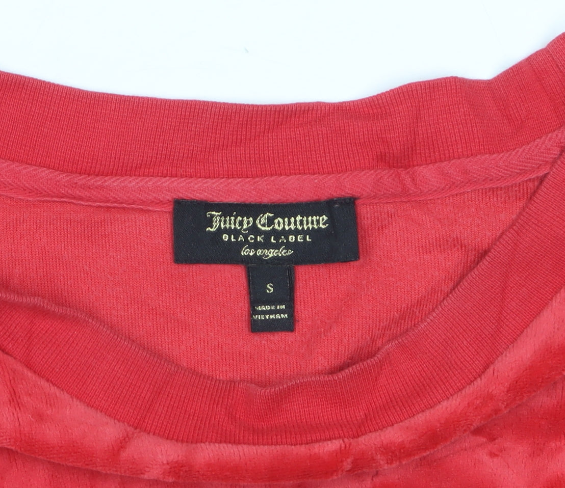 Juicy Couture Women Red S Velour Logo Crew Neck Pullover Sweatshirt