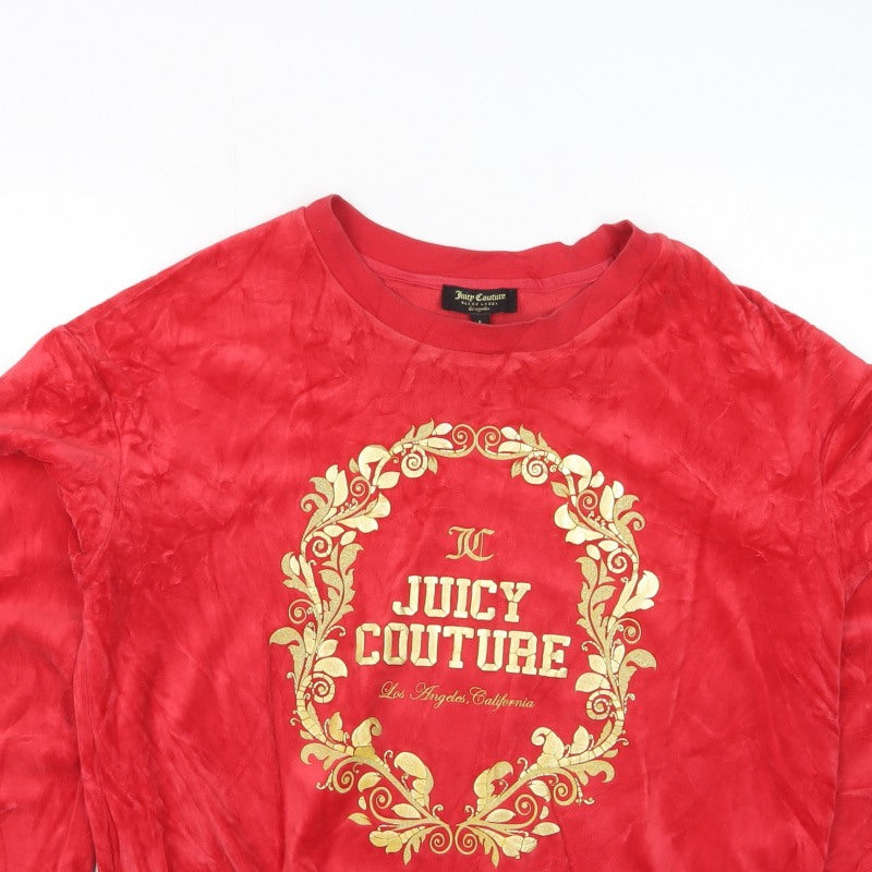 Juicy Couture Women Red S Velour Logo Crew Neck Pullover Sweatshirt