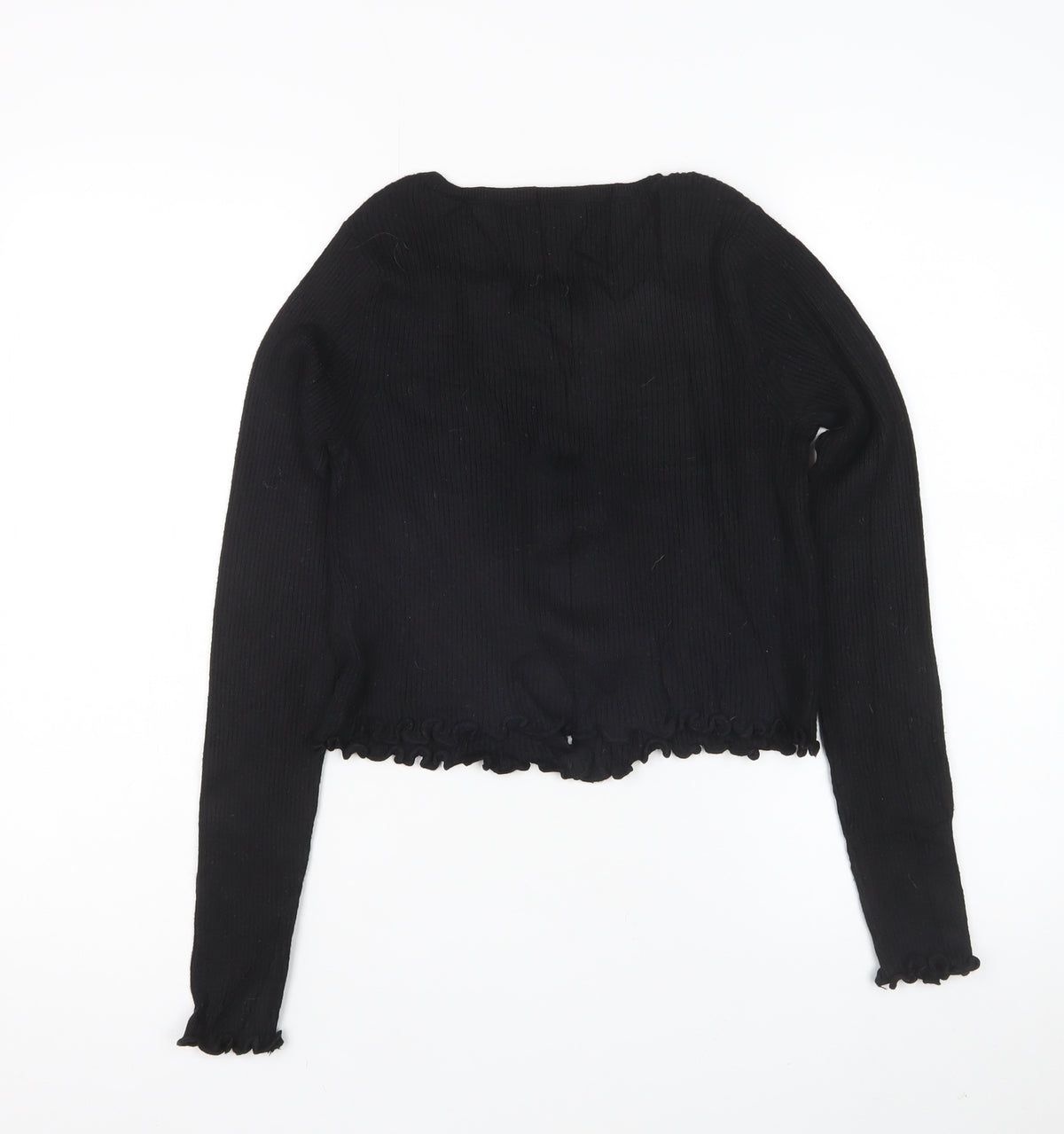 Pull&Bear Women Black S Rib Knit Button Cardigan Long Sleeve