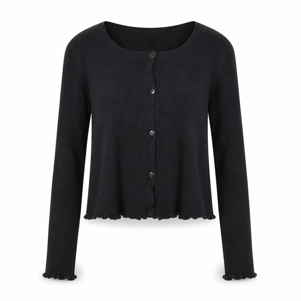 Pull&Bear Women Black S Rib Knit Button Cardigan Long Sleeve