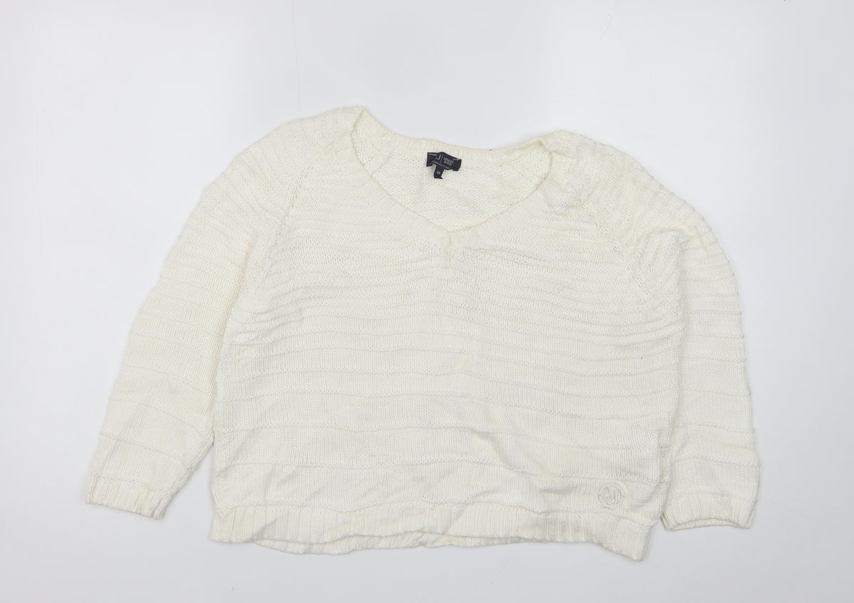 Armani Jeans Women Ivory UK 12 Cable Knit Cotton Pullover Jumper