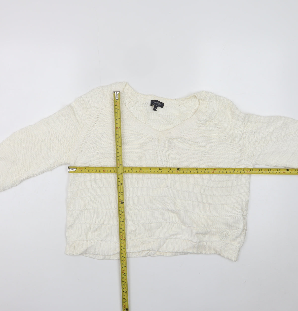 Armani Jeans Women Ivory UK 12 Cable Knit Cotton Pullover Jumper