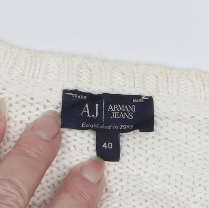 Armani Jeans Women Ivory UK 12 Cable Knit Cotton Pullover Jumper