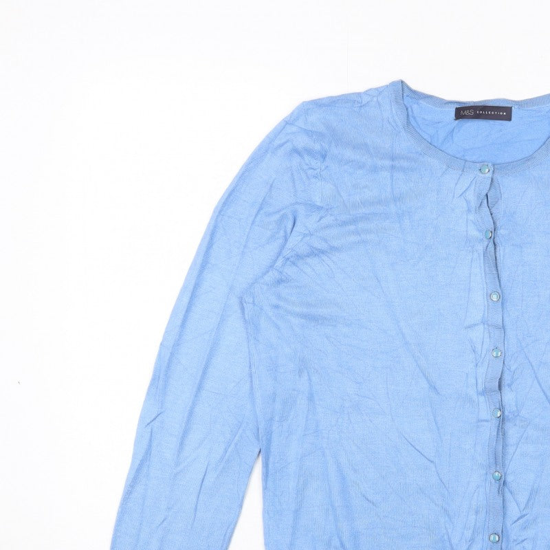 Marks and Spencer Women Blue Size 16 Round Neck Button Cardigan