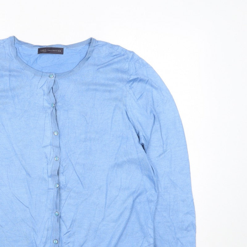 Marks and Spencer Women Blue Size 16 Round Neck Button Cardigan