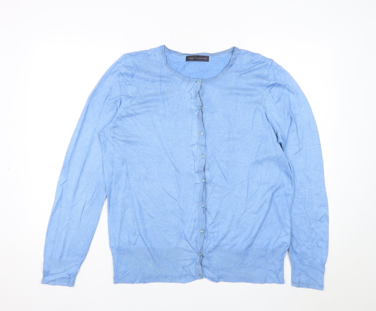 Marks and Spencer Women Blue Size 16 Round Neck Button Cardigan