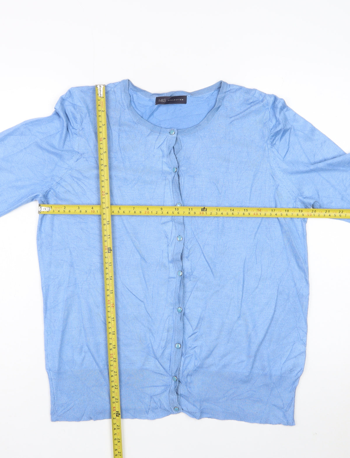 Marks and Spencer Women Blue Size 16 Round Neck Button Cardigan