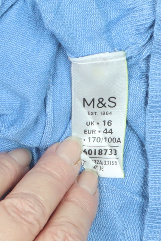 Marks and Spencer Women Blue Size 16 Round Neck Button Cardigan