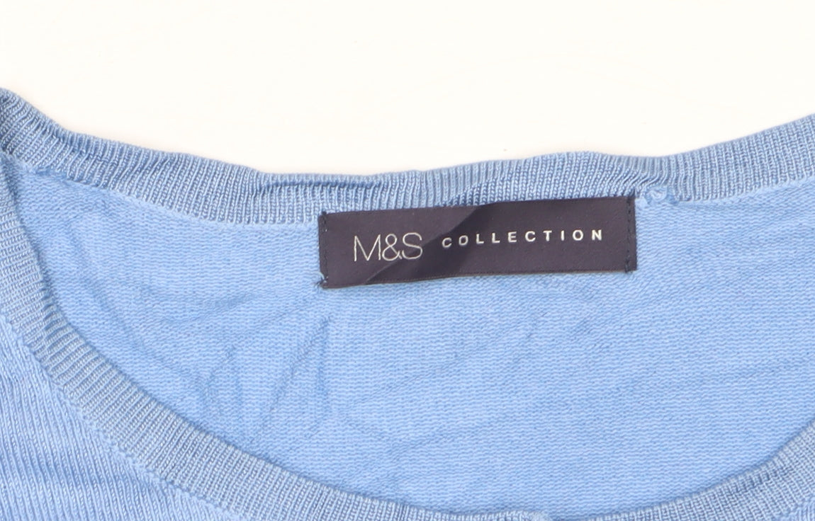 Marks and Spencer Women Blue Size 16 Round Neck Button Cardigan