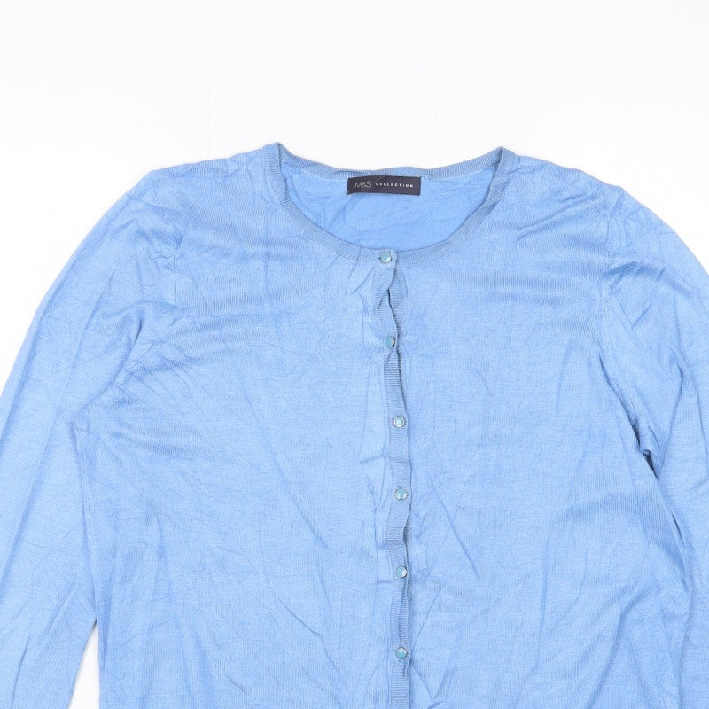 Marks and Spencer Women Blue Size 16 Round Neck Button Cardigan